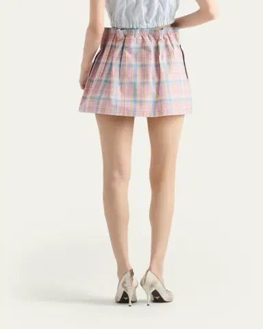 Prada Check Popeline Gathered Mini Skirt | Thumbnail 3 Prada Check Popeline Gathered Mini Skirt | Thumbnail 3