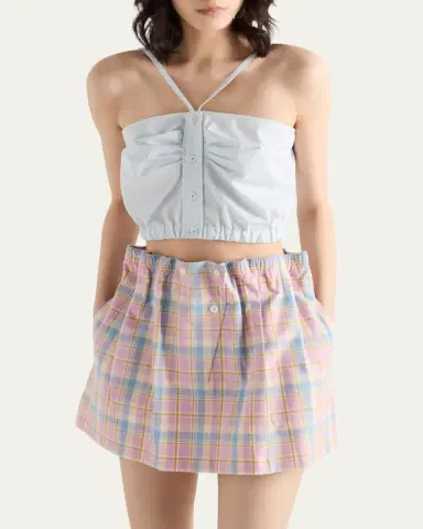 Prada Check Popeline Gathered Mini Skirt | Thumbnail 4 Prada Check Popeline Gathered Mini Skirt | Thumbnail 4