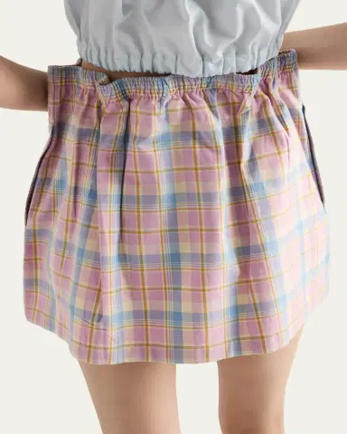 Prada Check Popeline Gathered Mini Skirt | Thumbnail 5 Prada Check Popeline Gathered Mini Skirt | Thumbnail 5