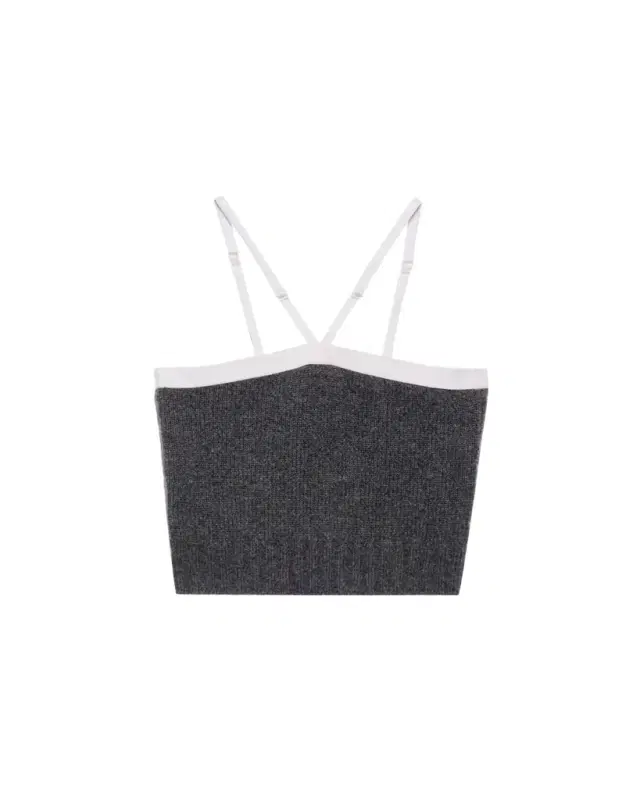 Cashmere-Wool Knit Crop Tank Top