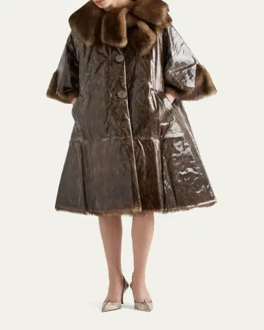 Prada PVC Coated Lamb Shearling Single-Breasted Coat | Thumbnail 2 Prada PVC Coated Lamb Shearling Single-Breasted Coat | Thumbnail 2