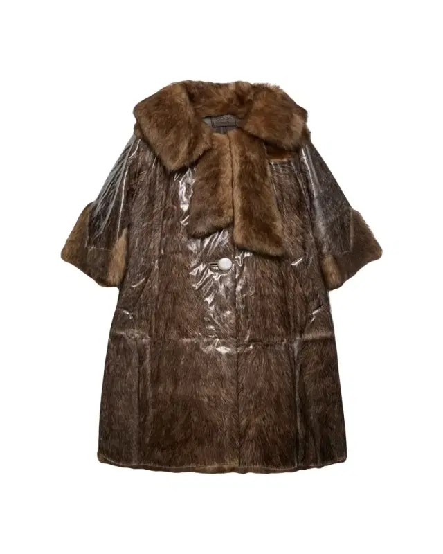 Prada PVC Coated Lamb Shearling Single-Breasted Coat