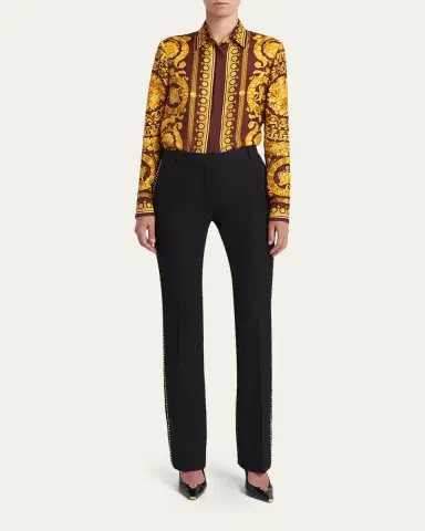 Versace Studded Slim Wool Trousers | Thumbnail 2