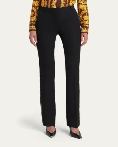 Versace Studded Slim Wool Trousers | Thumbnail 4