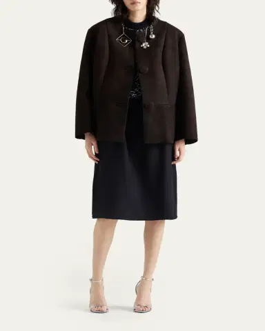 Prada Suede Single-Breasted Coat With Scarf | Thumbnail 2
