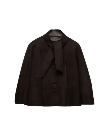 Prada Suede Single-Breasted Coat With Scarf | Thumbnail 1