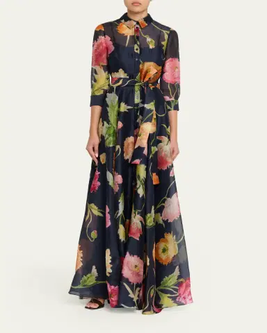 Carolina Herrera Floral Silk Chiffon Belted Trench Gown | Thumbnail 2 Carolina Herrera Floral Silk Chiffon Belted Trench Gown | Thumbnail 2