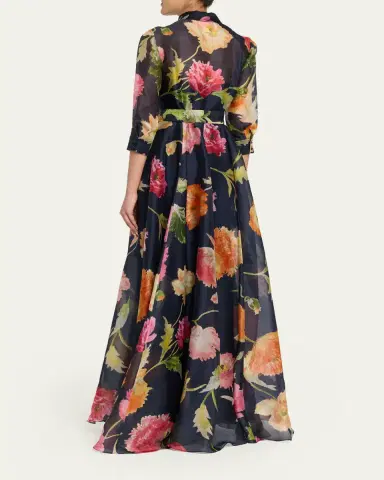 Carolina Herrera Floral Silk Chiffon Belted Trench Gown | Thumbnail 3 Carolina Herrera Floral Silk Chiffon Belted Trench Gown | Thumbnail 3
