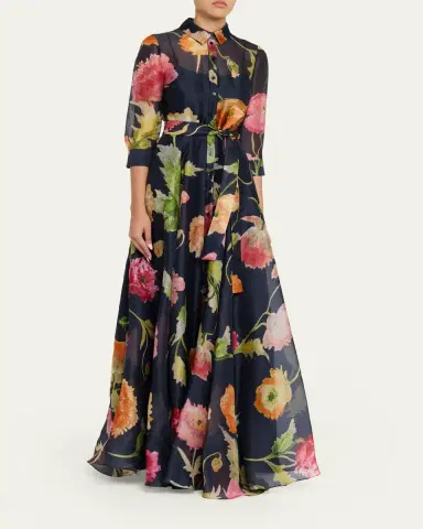 Carolina Herrera Floral Silk Chiffon Belted Trench Gown | Thumbnail 4 Carolina Herrera Floral Silk Chiffon Belted Trench Gown | Thumbnail 4