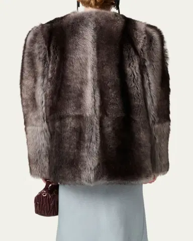 Miu Miu Puff-Sleeve Lamb-Shearling Collarless Coat | Thumbnail 3