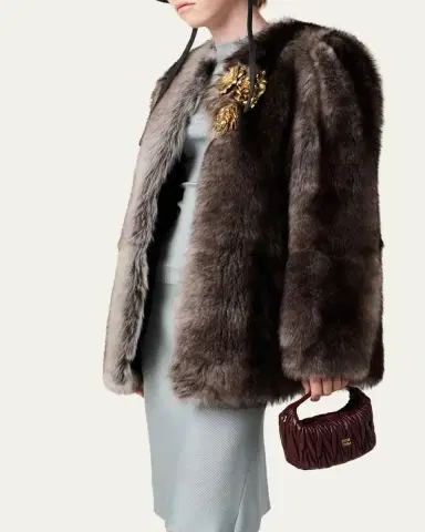 Miu Miu Puff-Sleeve Lamb-Shearling Collarless Coat | Thumbnail 4