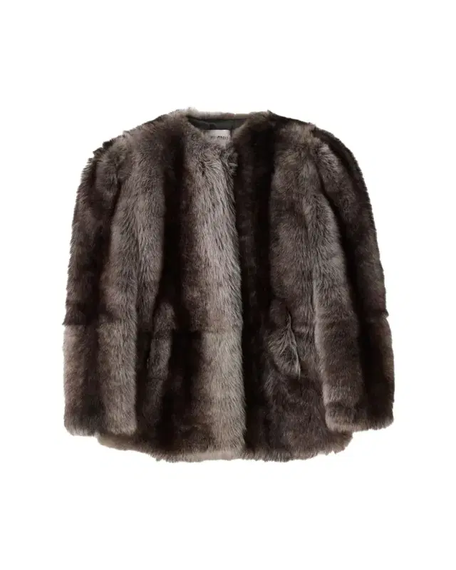 Puff-Sleeve Lamb-Shearling Collarless Coat