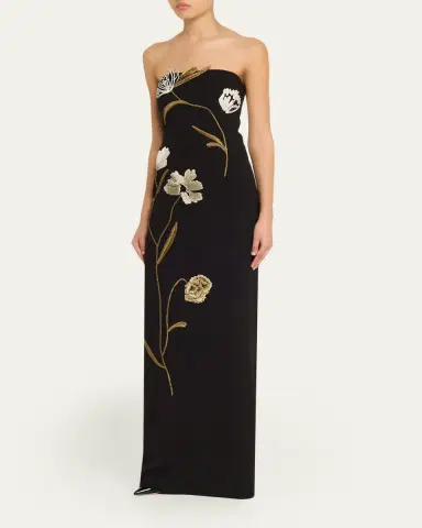 Lela Rose Floral Cord Embroidered Strapless Column Gown | Thumbnail 4 Lela Rose Floral Cord Embroidered Strapless Column Gown | Thumbnail 4