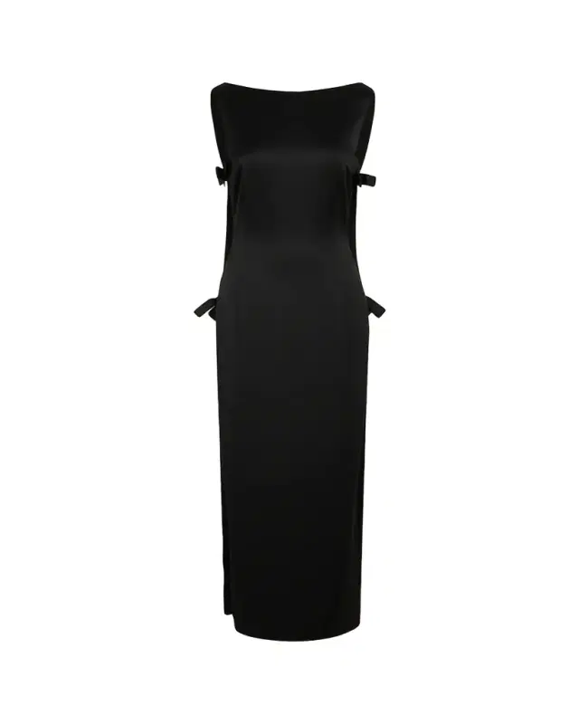 Colette Bow Low-Back Cape Sleeveless Gown