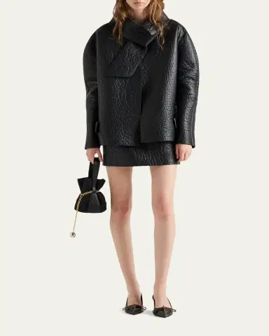 Prada Nappa Leather Jacket with Scarf Collar | Thumbnail 2 Prada Nappa Leather Jacket with Scarf Collar | Thumbnail 2