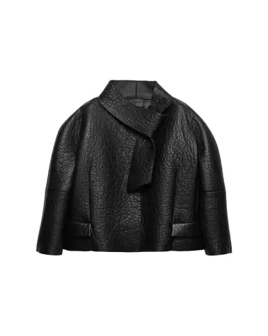 Prada Nappa Leather Jacket with Scarf Collar | Thumbnail 1 Prada Nappa Leather Jacket with Scarf Collar | Thumbnail 1
