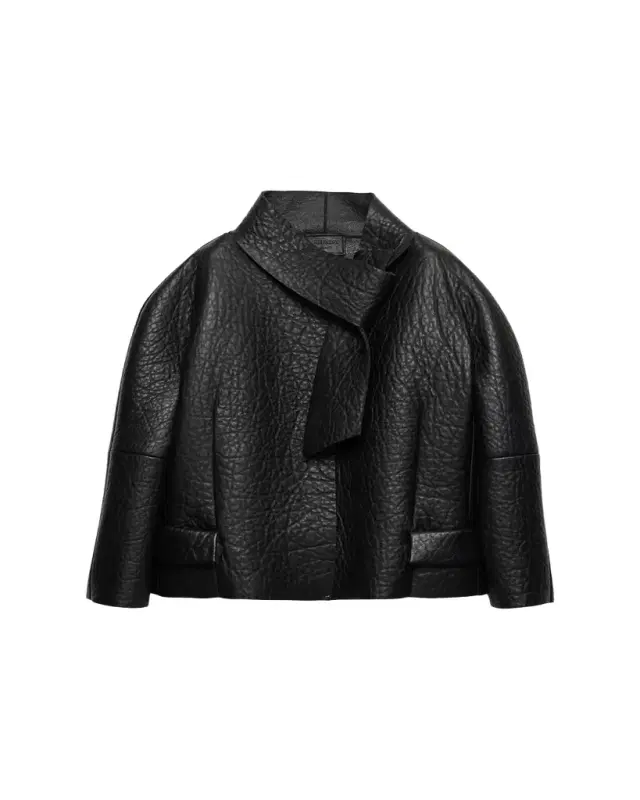 Nappa Leather Jacket with Scarf Collar Nappa Leather Jacket with Scarf Collar