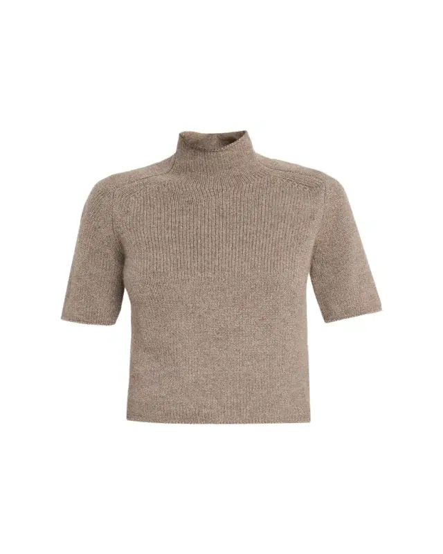 Lexia Mock-Neck Cashmere Short-Sleeve Sweater