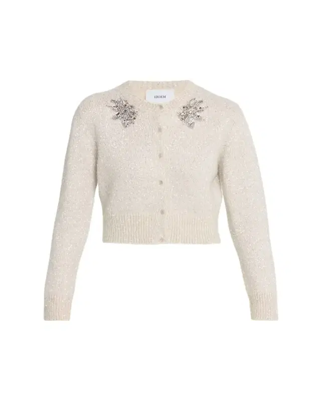 Erdem Crystal Crewneck Paillette Knit Crop Cardigan