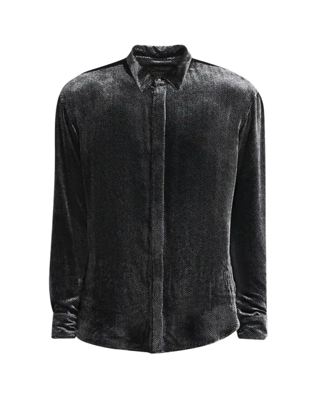 Giorgio Armani Men's Herringbone Velvet Concealed-Placket Tuxedo Shirt
