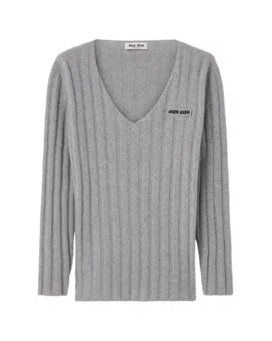 Miu Miu Cashmere-Wool Rib V-Neck Sweater | Thumbnail 1