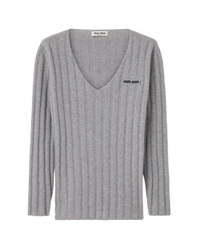 Cashmere-Wool Rib V-Neck Sweater