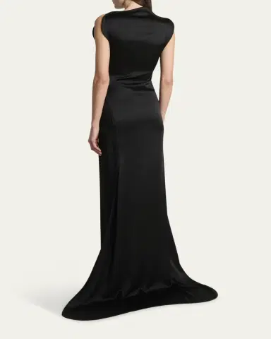 Victoria Beckham Sleeveless Satin Slit Gown | Thumbnail 3