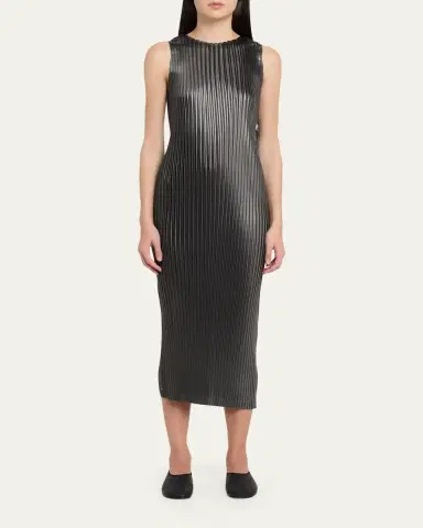 Issey Miyake Sleeveless Glossed Metal Plisse Midi Dress | Thumbnail 2 Issey Miyake Sleeveless Glossed Metal Plisse Midi Dress | Thumbnail 2
