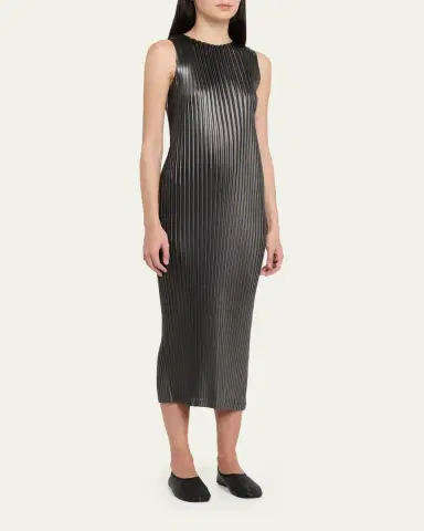 Issey Miyake Sleeveless Glossed Metal Plisse Midi Dress | Thumbnail 4 Issey Miyake Sleeveless Glossed Metal Plisse Midi Dress | Thumbnail 4