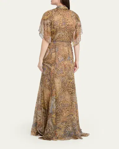 Etro Paisley Animal-Print Silk Chiffon Neck-Scarf Maxi Dress | Thumbnail 3