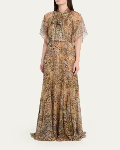 Etro Paisley Animal-Print Silk Chiffon Neck-Scarf Maxi Dress | Thumbnail 4