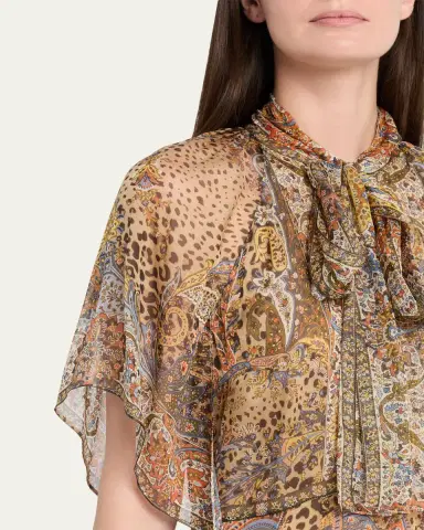 Etro Paisley Animal-Print Silk Chiffon Neck-Scarf Maxi Dress | Thumbnail 5