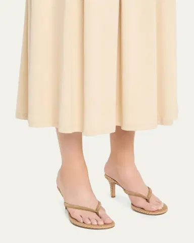 Gianvito Rossi Suede Raffia Heeled Thong Sandals | Thumbnail 2