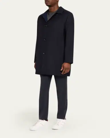 Kiton Men's Wool and Silk Birdseye Reversible Raincoat | Thumbnail 2