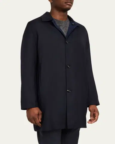 Kiton Men's Wool and Silk Birdseye Reversible Raincoat | Thumbnail 4