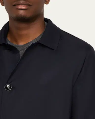 Kiton Men's Wool and Silk Birdseye Reversible Raincoat | Thumbnail 5