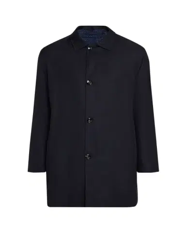 Kiton Men's Wool and Silk Birdseye Reversible Raincoat | Thumbnail 1