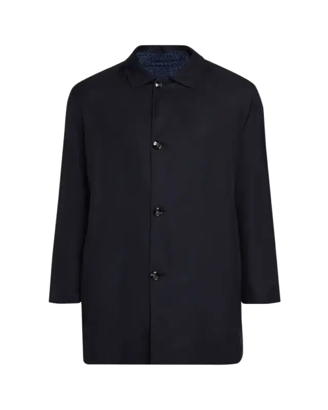 Men's Wool and Silk Birdseye Reversible Raincoat
