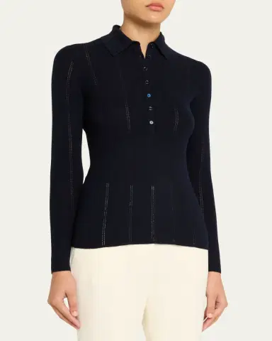 Gabriela Hearst Sophia Rib Knit Long-Sleeve Polo Shirt | Thumbnail 4 Gabriela Hearst Sophia Rib Knit Long-Sleeve Polo Shirt | Thumbnail 4