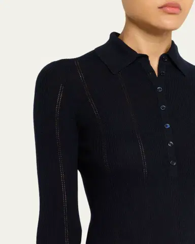 Gabriela Hearst Sophia Rib Knit Long-Sleeve Polo Shirt | Thumbnail 5 Gabriela Hearst Sophia Rib Knit Long-Sleeve Polo Shirt | Thumbnail 5