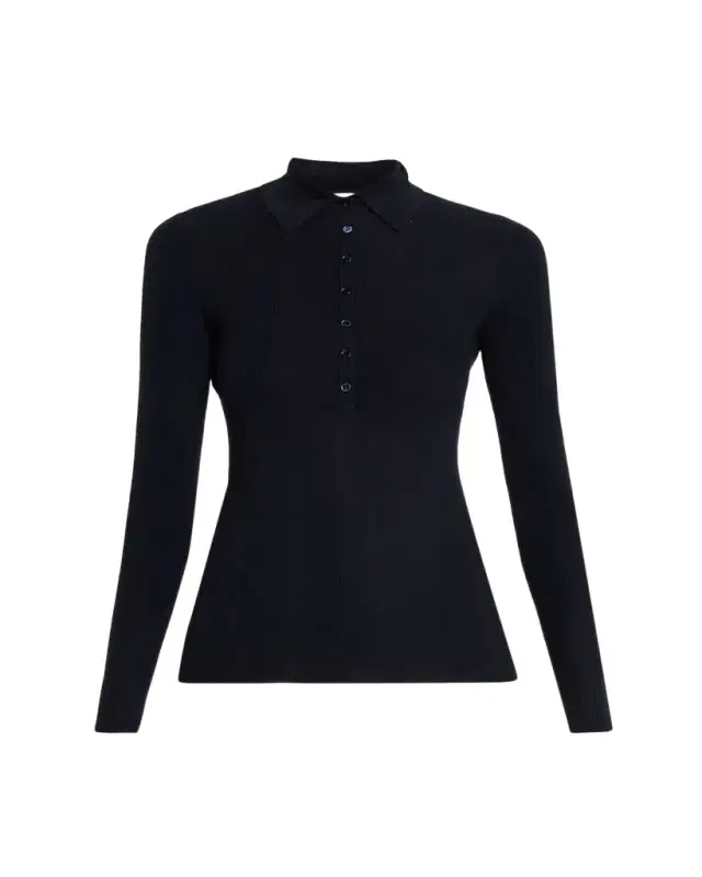 Sophia Rib Knit Long-Sleeve Polo Shirt