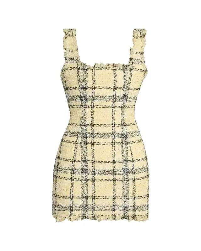 Check Paillette Tweed Sleeveless Mini Dress