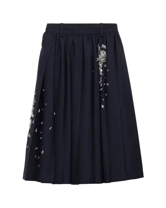 Embroidered Wool Midi Skirt