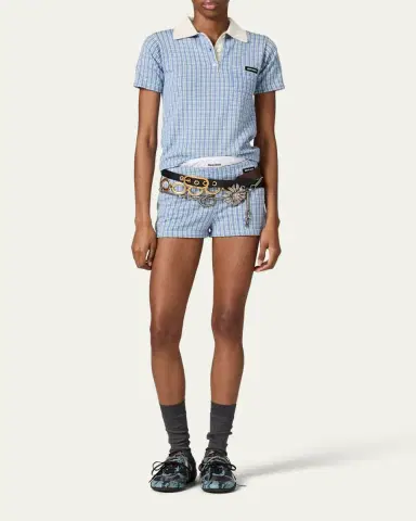 Miu Miu Cashmere Check Short-Sleeve Polo Shirt | Thumbnail 2 Miu Miu Cashmere Check Short-Sleeve Polo Shirt | Thumbnail 2