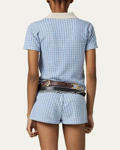 Miu Miu Cashmere Check Short-Sleeve Polo Shirt | Thumbnail 3 Miu Miu Cashmere Check Short-Sleeve Polo Shirt | Thumbnail 3