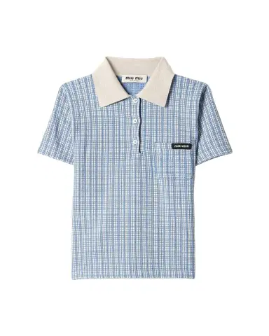 Miu Miu Cashmere Check Short-Sleeve Polo Shirt | Thumbnail 1 Miu Miu Cashmere Check Short-Sleeve Polo Shirt | Thumbnail 1