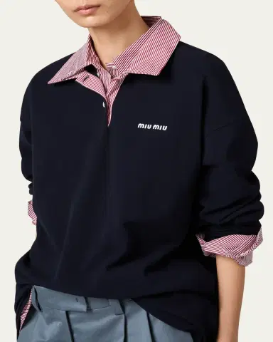Miu Miu Embroidered Logo Cotton Piqué Polo Shirt | Thumbnail 4 Miu Miu Embroidered Logo Cotton Piqué Polo Shirt | Thumbnail 4