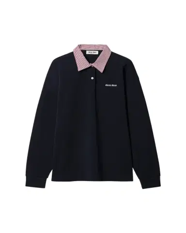 Miu Miu Embroidered Logo Cotton Piqué Polo Shirt | Thumbnail 1 Miu Miu Embroidered Logo Cotton Piqué Polo Shirt | Thumbnail 1