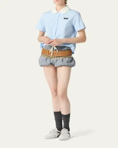 Miu Miu Peter-Pan Collar Poplin Short-Sleeve Top | Thumbnail 2