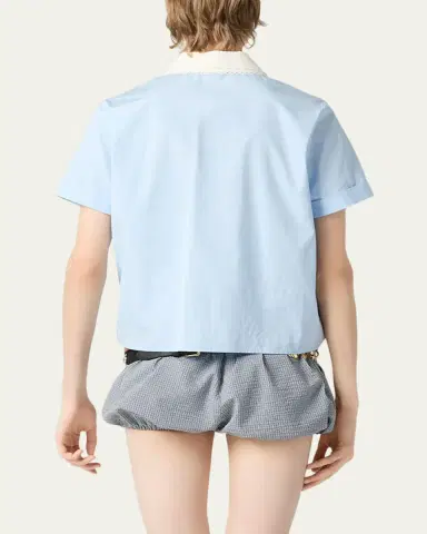 Miu Miu Peter-Pan Collar Poplin Short-Sleeve Top | Thumbnail 3